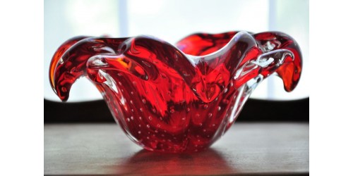 1940s Murano Ruby Red Art Glass Bowl